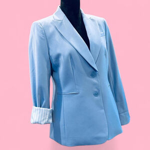 Preppy Bridal Office ASL TAHARI Pastel Blue Pinstripe Contrast Blazer 6 NEW